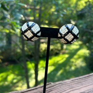 VTG CINER Gold Rhinestone Black Enamel EARRINGS